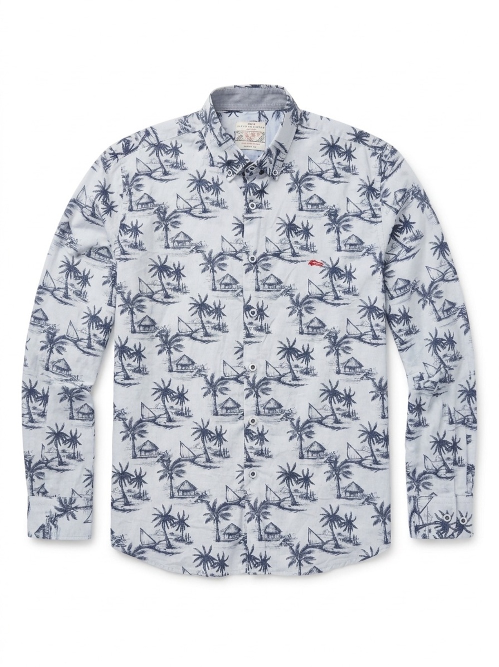 Dario Beltran Men's Long-Sleeve Printed Button-Down Shirt - Light Blue Palm